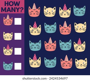 How many Cat, game for children. How many are they game. Count the Cats in the picture and write the result.