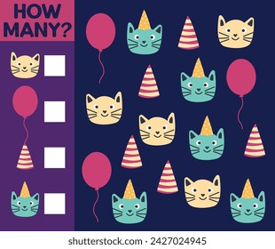 How many Cat, game for children. How many are they game. Count the Cats in the picture and write the result.