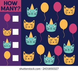 ¿Cuántos Cat, juego para niños. ¿Cuántos son? Cuenta los gatos en la imagen y escribe el resultado.