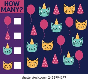 How many Cat, game for children. How many are they game. Count the Cats in the picture and write the result.