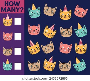How many Cat, game for children. How many are they game. Count the Cats in the picture and write the result.