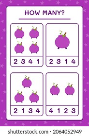 How many Cauldron, game for children. Vector illustration, printable worksheet