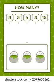 How many Cauldron, game for children. Vector illustration, printable worksheet