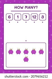 How many Cauldron, game for children. Vector illustration, printable worksheet