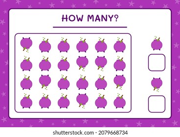 How many Cauldron, game for children. Vector illustration, printable worksheet