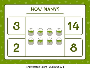 How many Cauldron, game for children. Vector illustration, printable worksheet