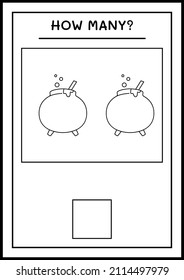 How many Cauldron, game for children. Vector illustration, printable worksheet
