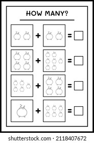 How many Cauldron, game for children. Vector illustration, printable worksheet