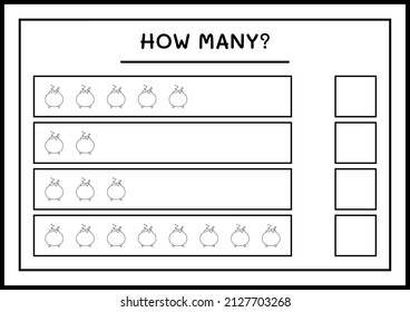 How many Cauldron, game for children. Vector illustration, printable worksheet