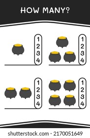 How many of Cauldron, game for children. Vector illustration, printable worksheet