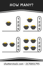How many of Cauldron, game for children. Vector illustration, printable worksheet