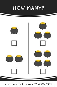 How many of Cauldron, game for children. Vector illustration, printable worksheet