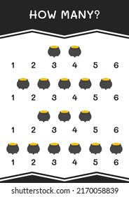 How many of Cauldron, game for children. Vector illustration, printable worksheet