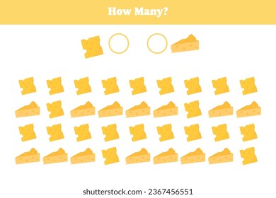 How many cheese are there? Educational math game for kids. Printable worksheet design for preschool, kindergarten or elementary kids.