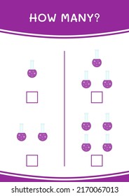 ¿Cuántos frascos de química, juegos para niños? Ilustración del vector, hoja de cálculo imprimible