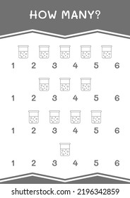 How many of Chemistry flask, game for children. Vector illustration, printable worksheet