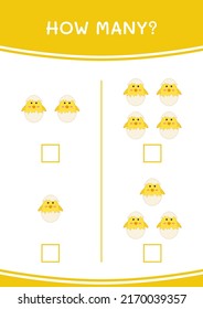 How many of Chick, game for children. Vector illustration, printable worksheet