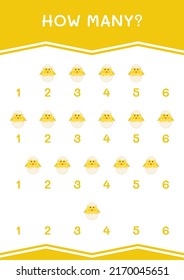 How many of Chick, game for children. Vector illustration, printable worksheet