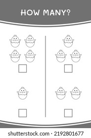 How many of Chick, game for children. Vector illustration, printable worksheet