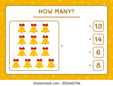 How many christmas bell, game for children. Vector illustration, printable worksheet