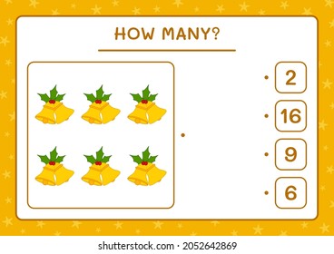 How many christmas bell, game for children. Vector illustration, printable worksheet