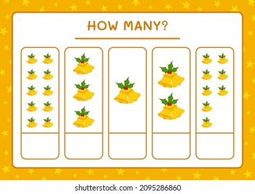 How many christmas bell, game for children. Vector illustration, printable worksheet