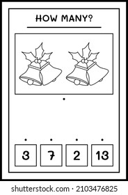 How many christmas bell, game for children. Vector illustration, printable worksheet
