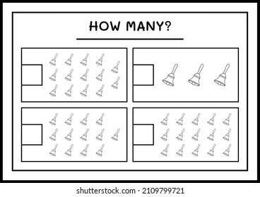 How many christmas bell, game for children. Vector illustration, printable worksheet