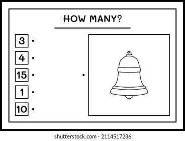 How many christmas bell, game for children. Vector illustration, printable worksheet