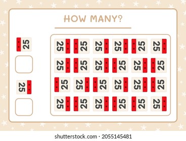 How many christmas calendar, game for children. Vector illustration, printable worksheet