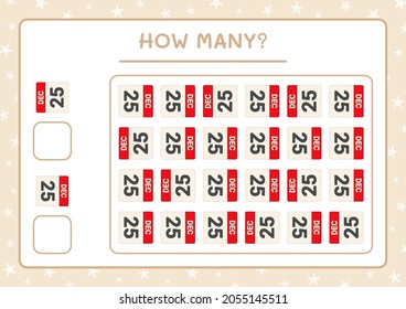 How many christmas calendar, game for children. Vector illustration, printable worksheet