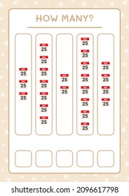 How many christmas calendar, game for children. Vector illustration, printable worksheet
