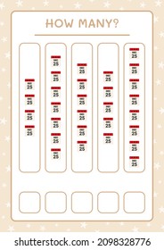 How many christmas calendar, game for children. Vector illustration, printable worksheet