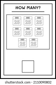 How many christmas calendar, game for children. Vector illustration, printable worksheet