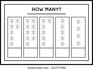How many christmas calendar, game for children. Vector illustration, printable worksheet
