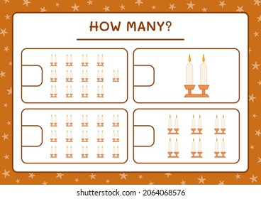 How many christmas candle, game for children. Vector illustration, printable worksheet
