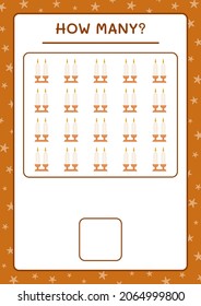 How many christmas candle, game for children. Vector illustration, printable worksheet