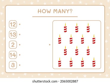How many christmas candle, game for children. Vector illustration, printable worksheet
