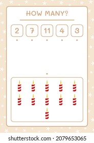 How many christmas candle, game for children. Vector illustration, printable worksheet