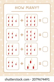How many christmas candle, game for children. Vector illustration, printable worksheet