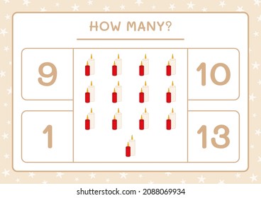 How many christmas candle, game for children. Vector illustration, printable worksheet