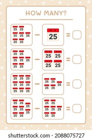 How many christmas candle, game for children. Vector illustration, printable worksheet