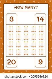 How many christmas candle, game for children. Vector illustration, printable worksheet