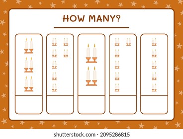 How many christmas candle, game for children. Vector illustration, printable worksheet