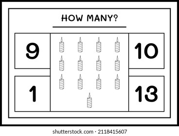 How many christmas candle, game for children. Vector illustration, printable worksheet