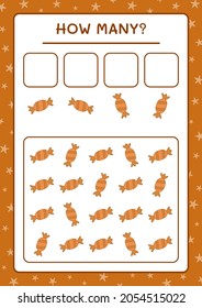 How many christmas candy, game for children. Vector illustration, printable worksheet