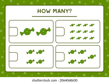 How many christmas candy, game for children. Vector illustration, printable worksheet