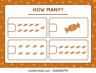 How many christmas candy, game for children. Vector illustration, printable worksheet