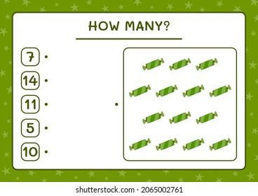 How many christmas candy, game for children. Vector illustration, printable worksheet