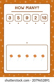 How many christmas candy, game for children. Vector illustration, printable worksheet
